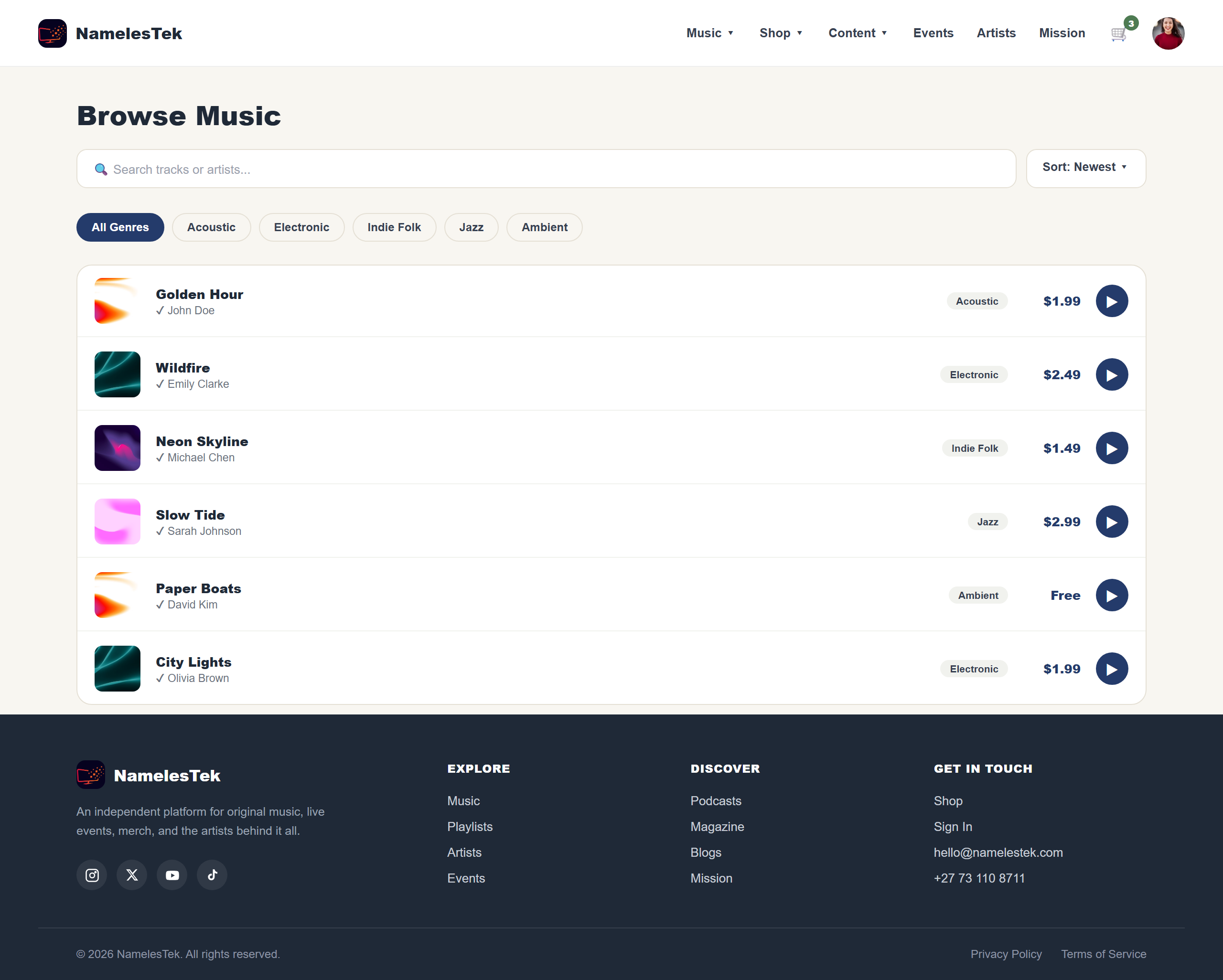 Music / track browsing