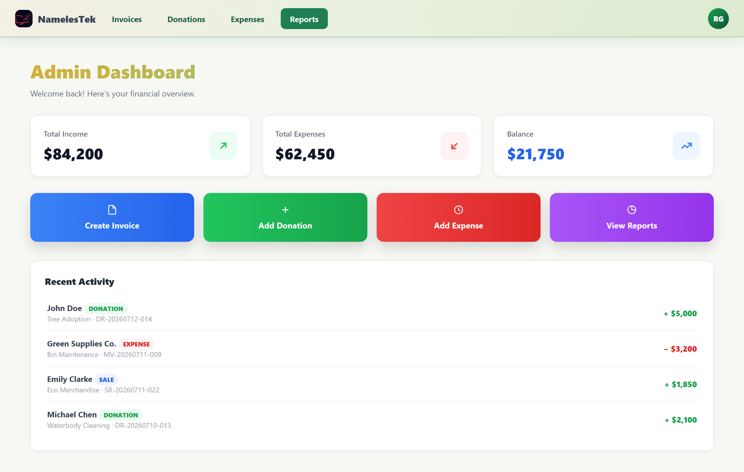 NGO Financial Management System screenshot