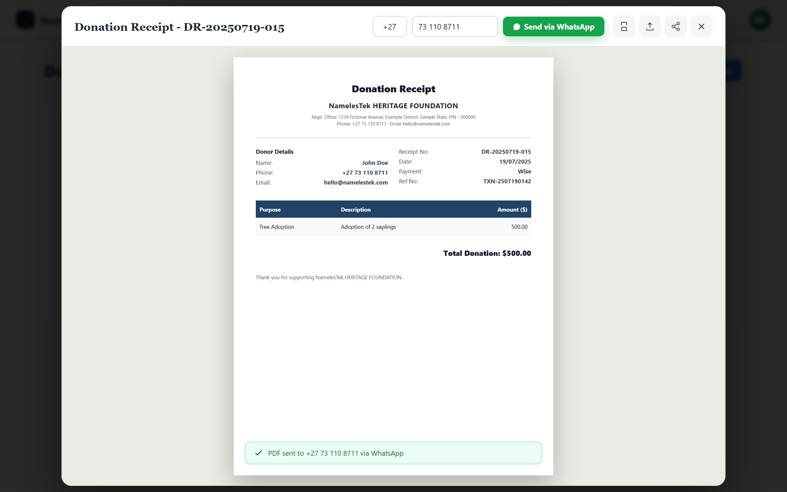 Document delivery via WhatsApp