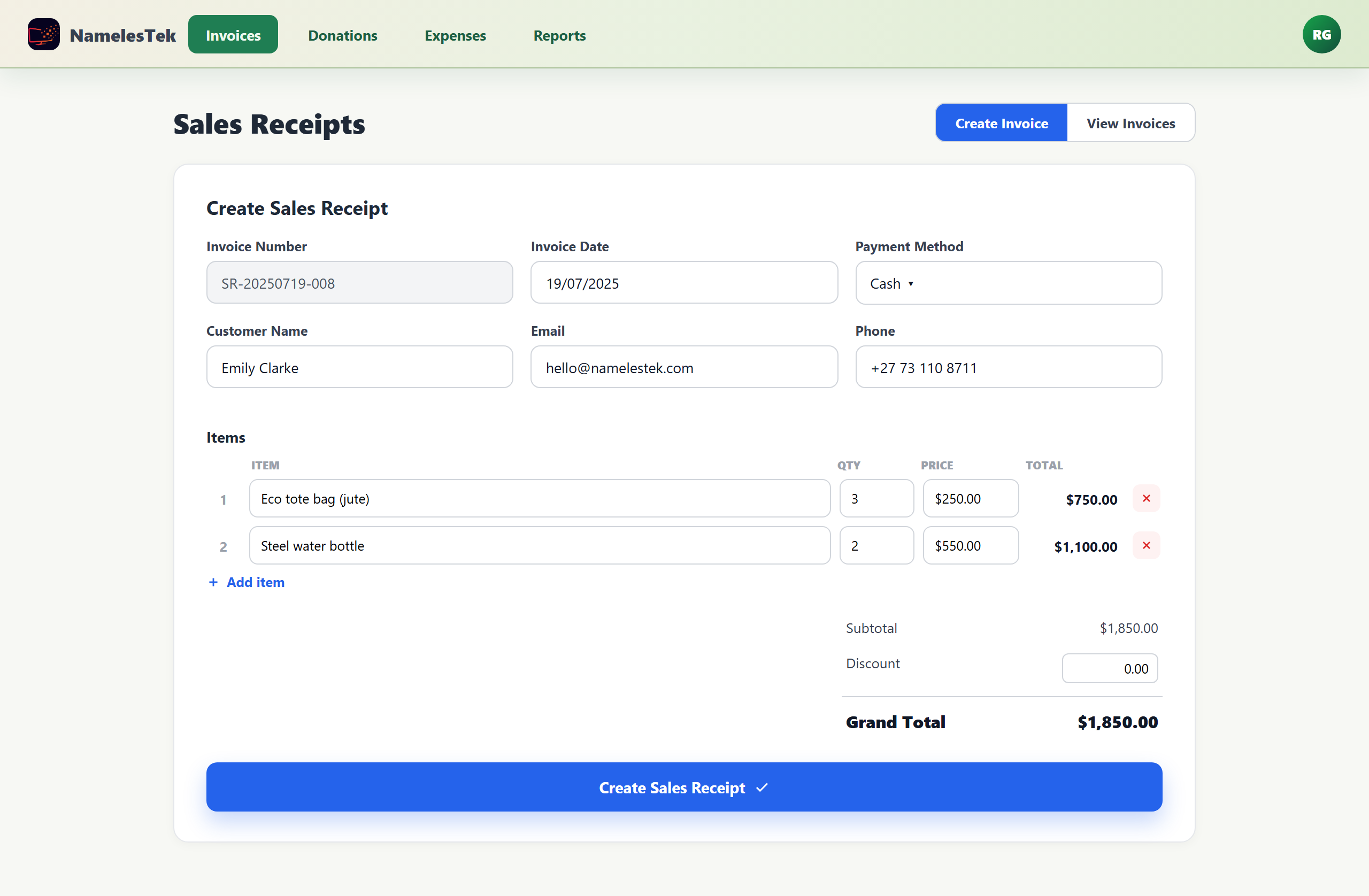 Sales invoice creation