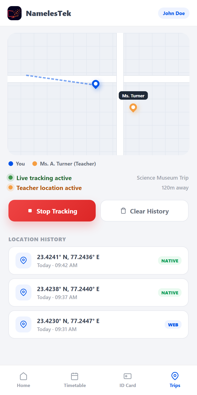 GPS trip tracking