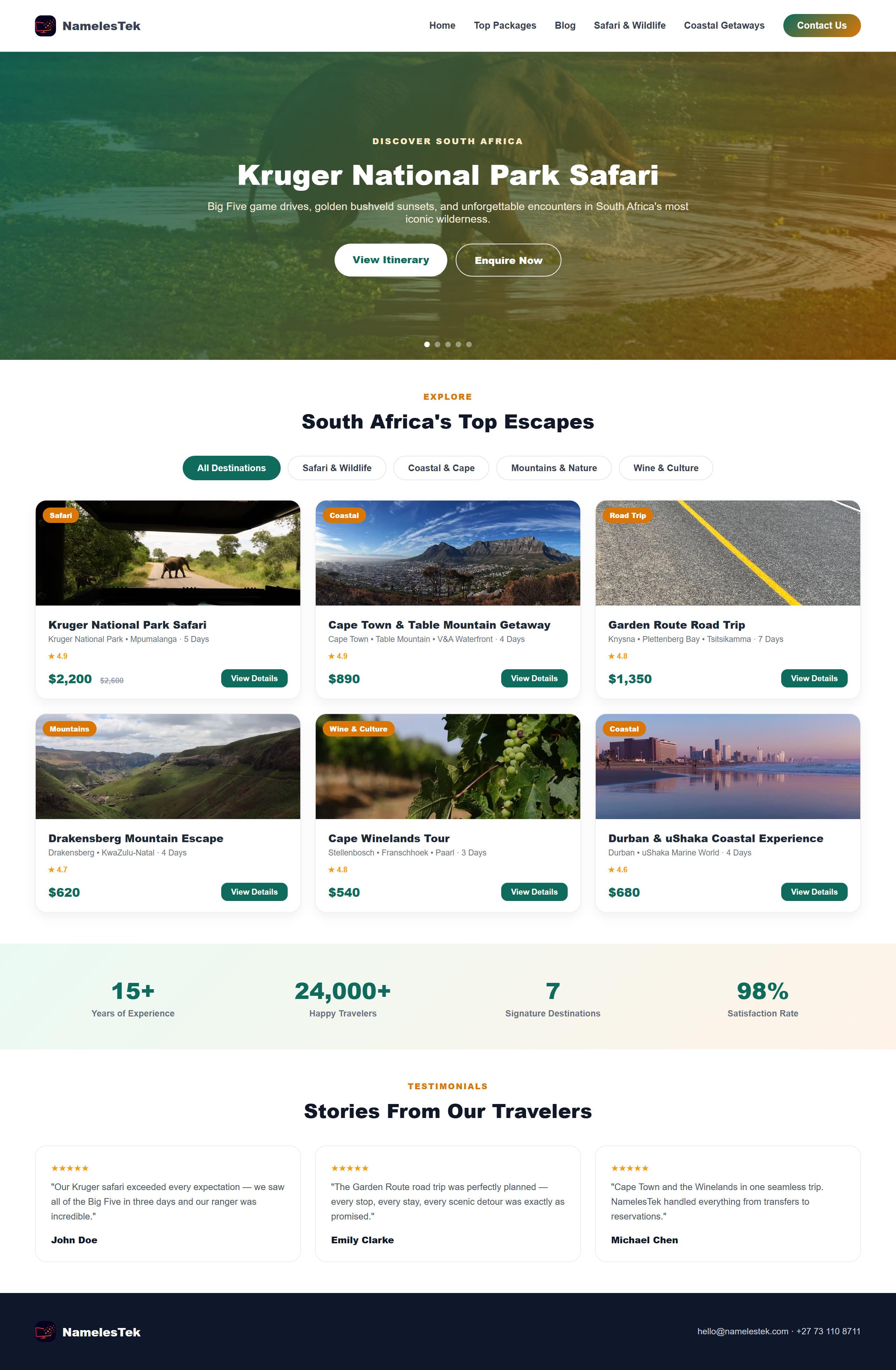 South Africa Travel & Safari Booking screenshot