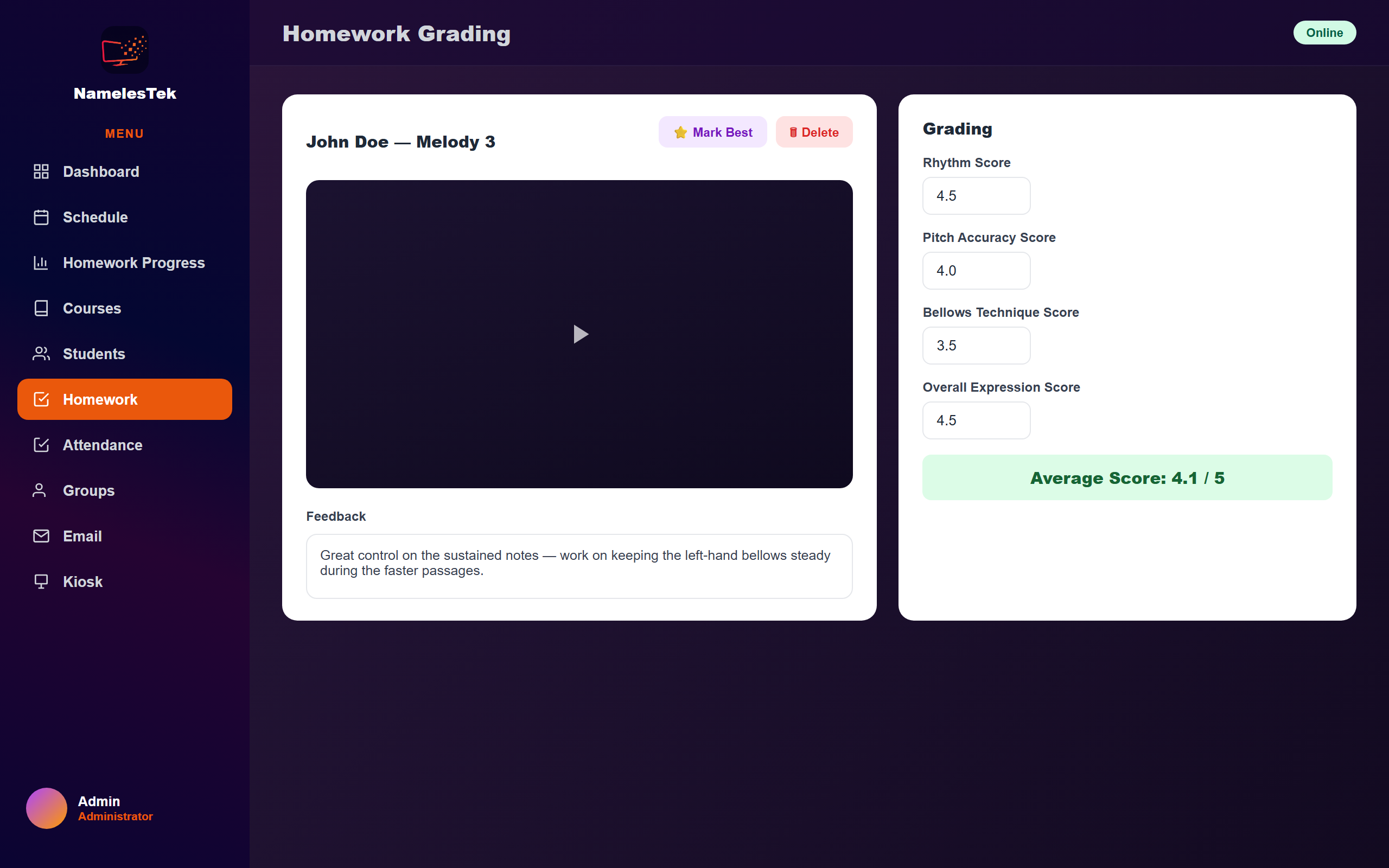 Homework grading interface